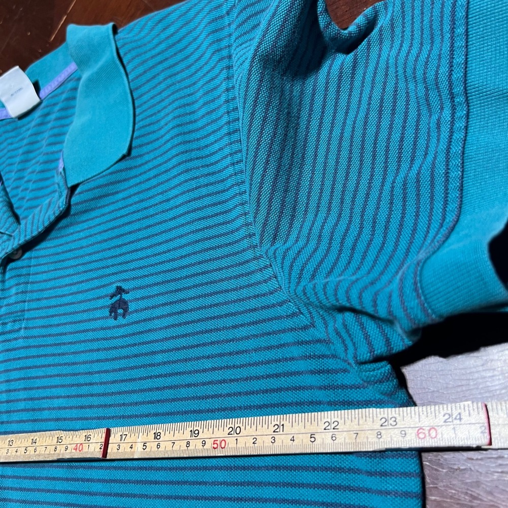 Brooks Brothers Performance Polo Mens XXL Slim Fit Teal Navy Stripe Cotton Shirt - Picture 4 of 10